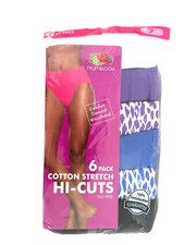 Fruit of the Loom Hi-Cut Panties 6 Pack Women's Size 7 Black White Blue Purple