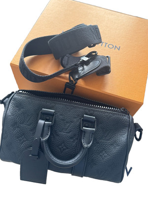 Louis Vuitton Monogram Empreinte Keepall Bandouliere 25 Black Leather Bag