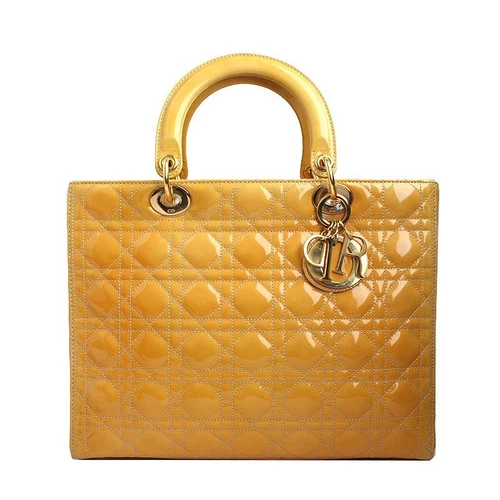 Grand sac fourre tout et bandoulière Dior jaune cannage patent lady 12345 48888094