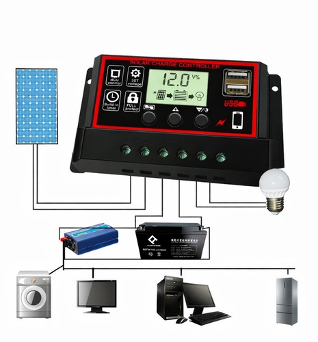 30A/100A Solar Panel Battery Charge Controller 12V/24V LCD Regulator Auto w/ USB - Picture 2 of 16