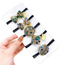 5 PCS Retro Baroque Rhinestone Hair Bands Scrunchies Elastic Ponytail Holders