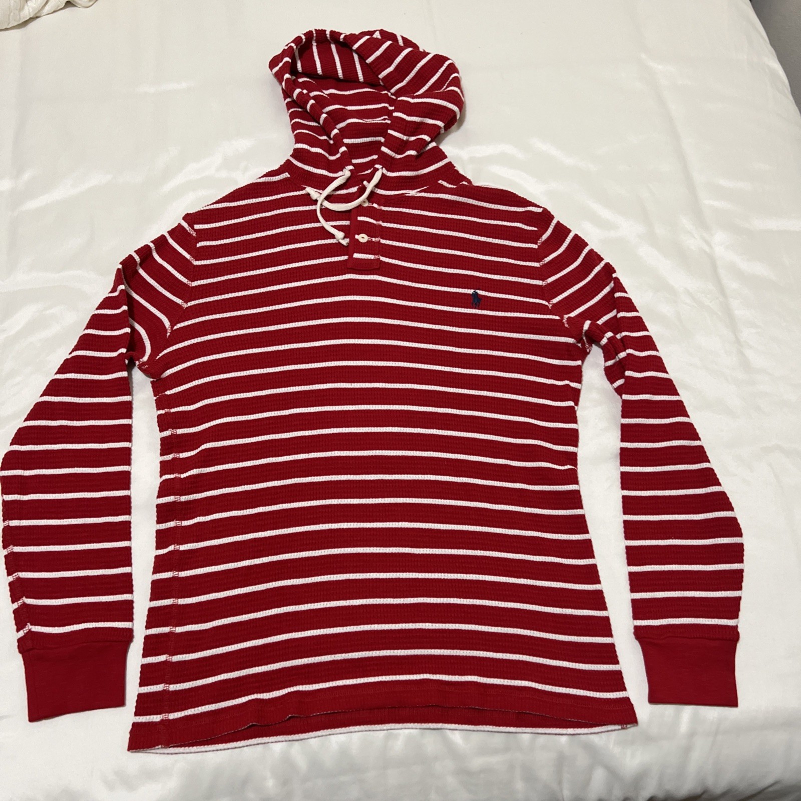 Polo Ralph Lauren felpa con cappuccio uomo grande rossa a righe waffle felpa pullover pony