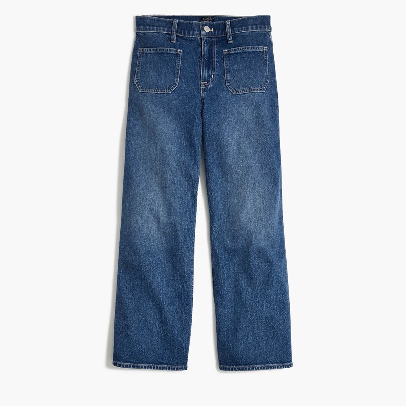 J.Crew Slim Wide Leg Jeans Patch Pocket High Rise Denim Jeans womens 30 NWT $118
