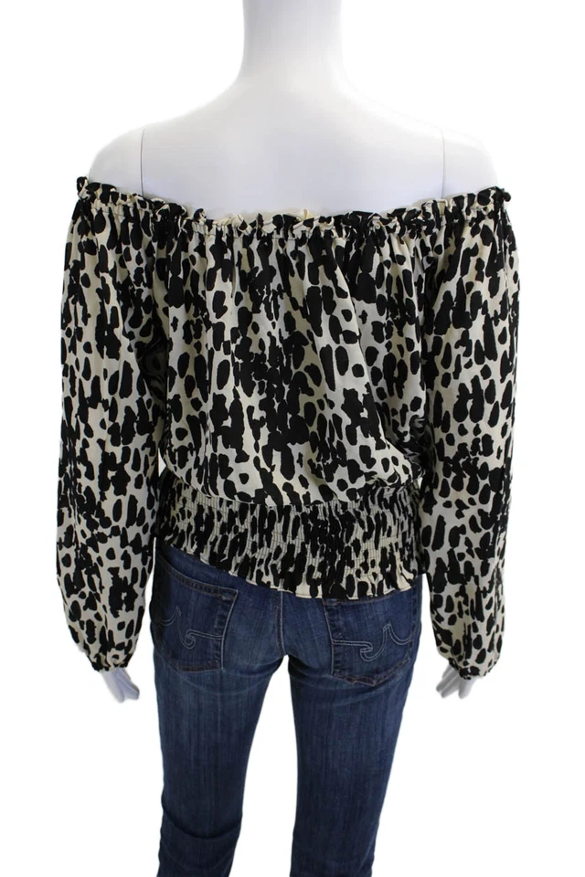Top Michael Kors Mujer Seda Animal Estampado Fuera del Hombro Bloque de Color Talla 6 Foto 3 de 4