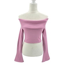 NEW Fashion Nova Womens Small Sweater Polly Off Shoulder Cropped Flared Sleeves