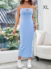 Shein Women's XL Light Blue Bodycon Midi Dress Strapless Sleeveless Casual