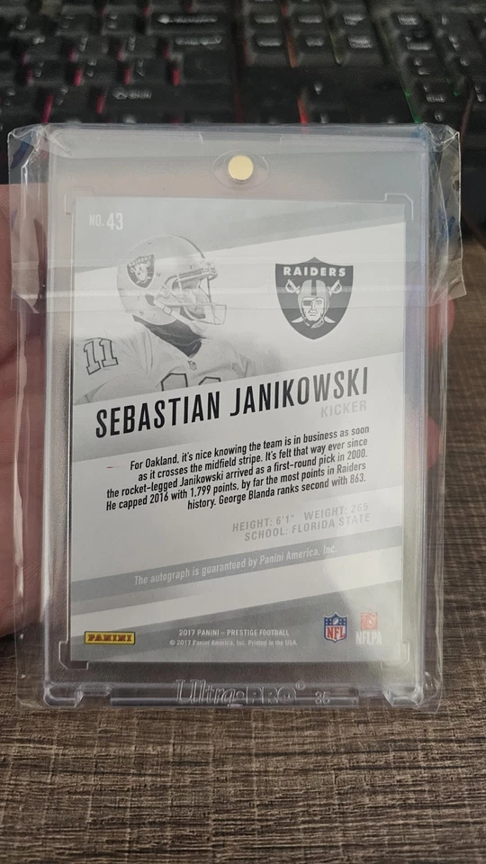 2017 Panini Prestige -Veteran Sigs Sebastian Janikowski #43 Xtra Points /25 (AU) - Image 2 of 2