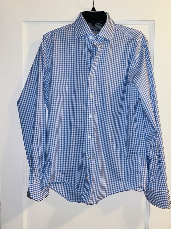 Twillory Performance Long Sleeve Blue Plaid Checkered Button Down 34 35