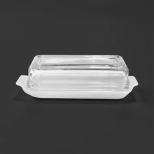 Vintage Anchor Hocking Fire-King Clear Glass Butter Dish Milk Glass Base –1/4 lb