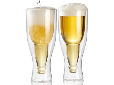 infactory Thermo Bierglas Doppelwandiges Bierglas 0,33 l im 2er-Set Geschenkidee