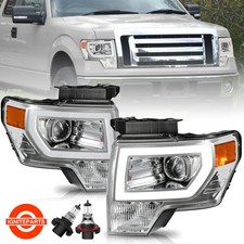 Led Tube Drl Projector Headlights Headlamps For Chrome 2009-2014 Ford F150
