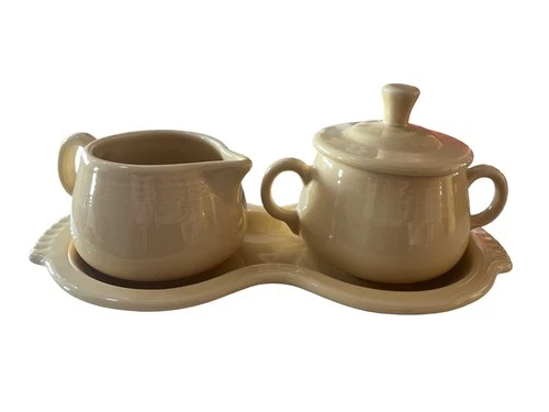 Homer Laughlin Fiesta Ware Yellow Creamer, Sugar w/ lid, and Tray