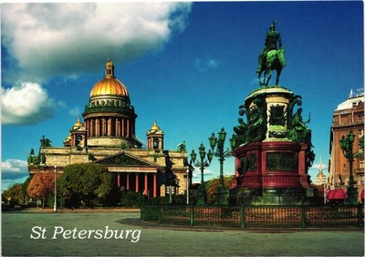 View of St. Isaac's Cathedral and Monument to Nicholas I Postcard Unposted