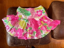 VTG Lilly Pulitzer Womens Pink Parrot Tropical Pull On Fit and Flare Skirt Sz 8
