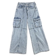Old Navy Girls Cargo Jeans High Rise Baggy Built-In Tough Wide Leg 14 Y2K Grunge