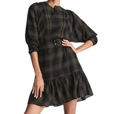 Reiss NWOT Daisy Checked Mini Dress *MISSING BELT* Size 0 Plaid Long Sleeve