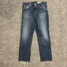 AG Adriano Goldschmied Mari Crop High Rise Jeans 29 Blue Slim Straight Raw Hem