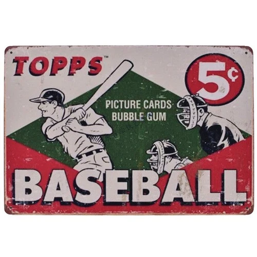 Flytime Topps Baseball Vintage Retro Metal Tin Sign Home Bar Kitchen Farmhous...