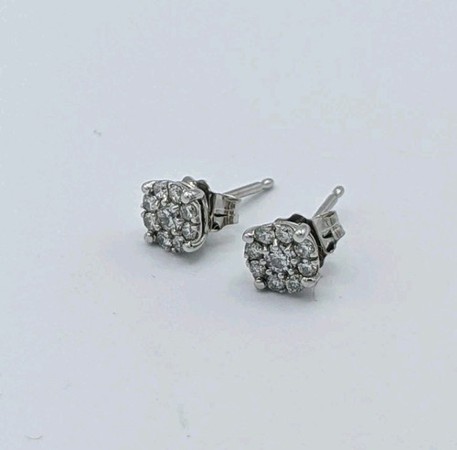 14K White Gold Diamond Cluster Post Earring .8 grams
