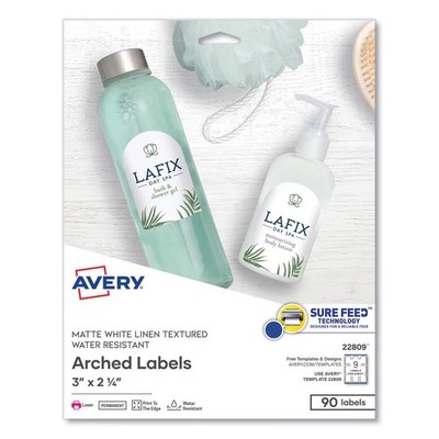 Avery  Textured Arched Print-to-the-Edge Labels, 3 x 2 1/4, White, 90/Pack