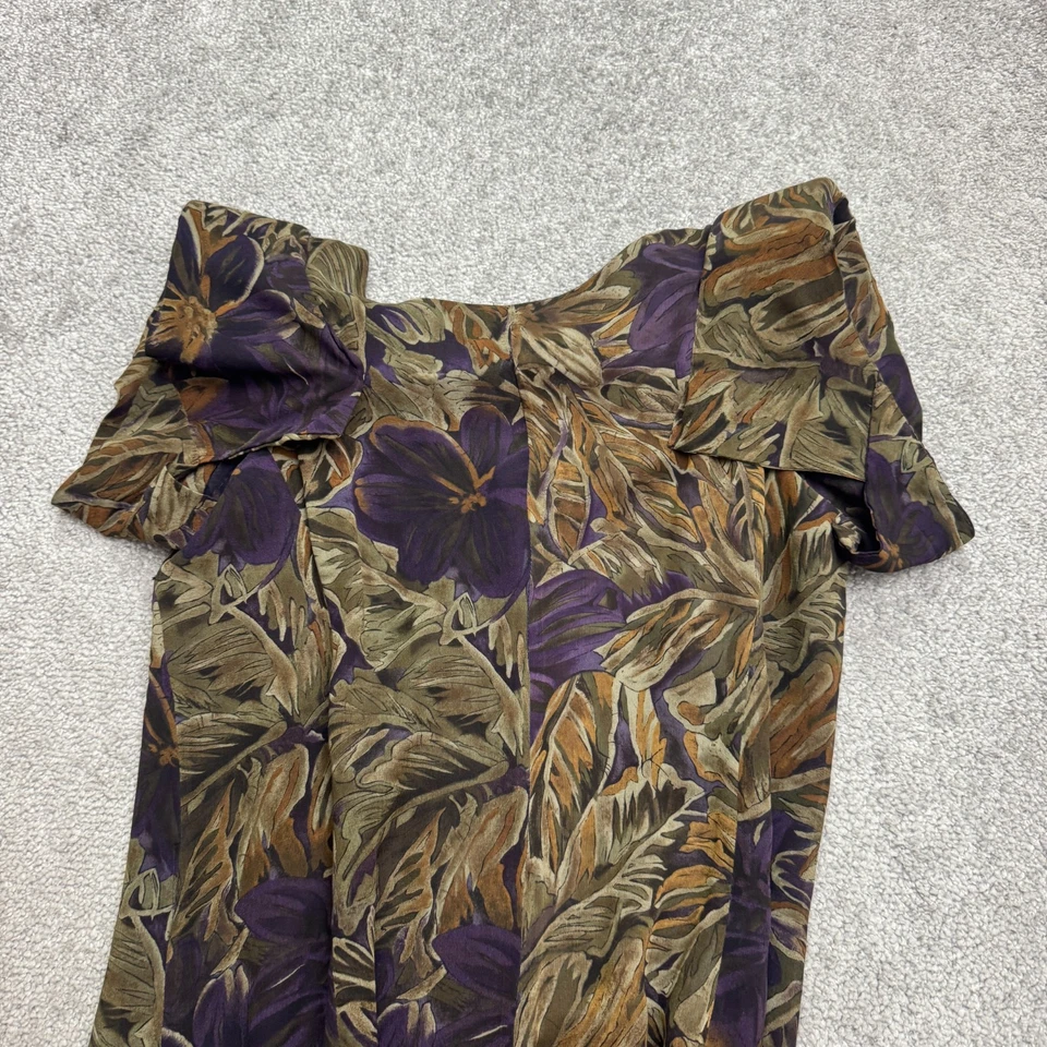 Dana Buchman Vintage 90's Silk Button Up Midi Dress Womens 6 Brown Purple Floral - Image 4 of 4