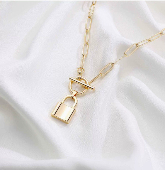 Alternate view of Gold Plated Lock Necklace Minimalist Pendant Chain Gift For Her