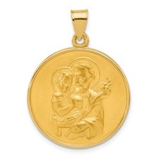14k Yellow Gold Saint Joseph Medal Pendant Raised Christian Charm Necklace