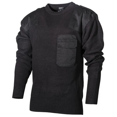 MFH Max Tac German Army Style Warm Pullover Jumper with Chest Pocket Black