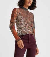 Desigual Damen Bluse Top Velours Spitze Stehkragen Bunt Gr.S 21WWTKCF