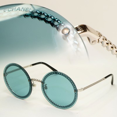 CHANEL ラウンドシェイプ サングラス CH4245 Chanel Sunglasses Chain Round Rimless Metal Silver Blue CH 4245 c