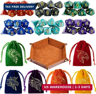 6 Sets DND Dice Polyhedral Dungeons and Dragons Rolling Dice for RPG MTG Table G