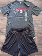 NWT Adidas Boys YLG Gray/Red/White FOOTBALL Super SOFT Shorts Set Large