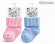 Soft Touch Baby Socks 0-3 Months Pink & Blue Cotton Rich Newborn Infant 2 pairs