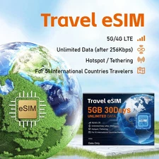Unlimited 5GB 30Day eSIM QR for 51 Global Countries-Instant Activation