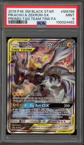 Pokemon Pikachu & Zekrom GX Tag Team Tins Black Star Full Art Promo SM168 PSA 9