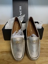 COACH Marley Gold Champagne Leather Loafer Driver Flats Slip On Shoes NEW W/BOX