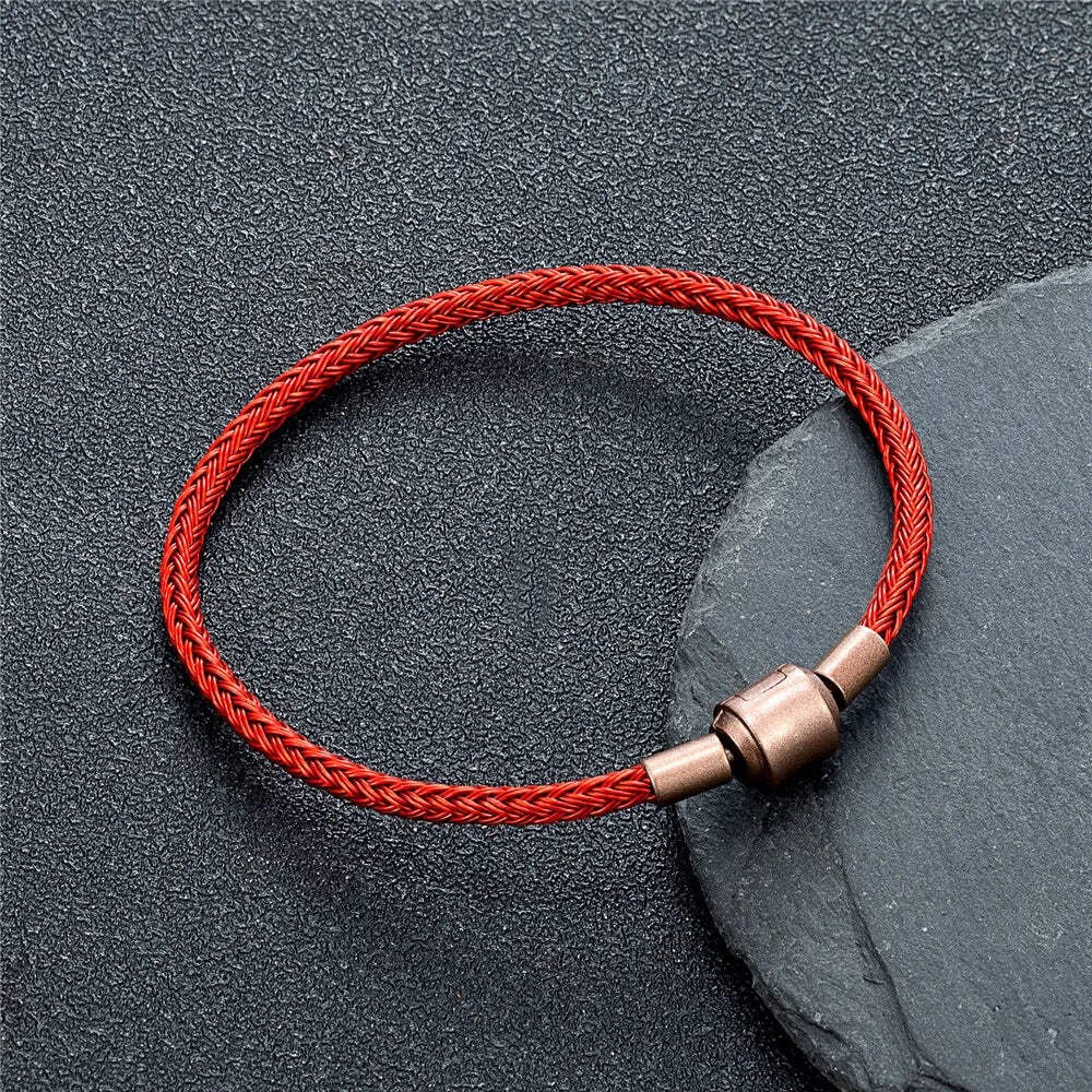 Steel Cable Bracelet-Stainless Steel Red Charm Bracelet for Women
