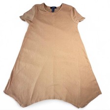FOREVER 21 TAN RIBBED KNIT A-LINE UNEVEN HEM T-SHIRT DRESS, JUNIOR SIZE S