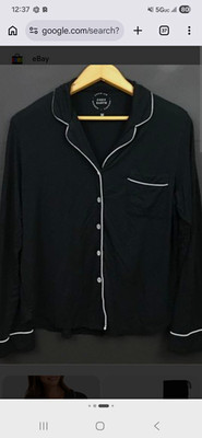 Cozy Earth Women's Pajama Set M Black Solid Collared Long Sleeve Button-Up