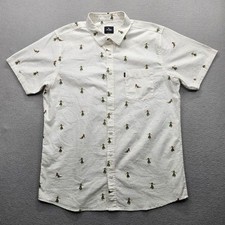 Rip Curl Men's XL White Short Sleeve Button Down Shirt Casual Hula Girl Design