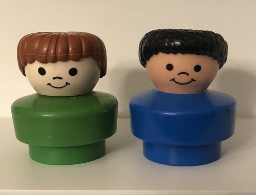 Fisher Price Grueso Little People Lote de 2 Niño Azul Verde Negro Cabello - Imagen 2 de 4