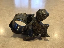 Rare Antique Pairpoint Sitting Cherub Napkin/ Sm Candle Holder Quad. Plate
