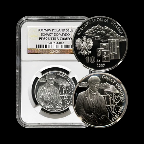 POLAND. 2007, 10 Zlotych, Silver - NGC PC69 - Ignacy Domeyko, Univ. of Santiago