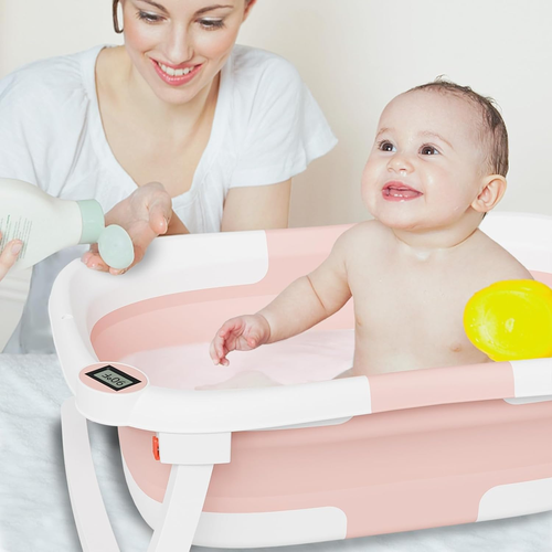 Collapsible Baby Bathtub,Baby Bath Tub with Soft Cushion & Thermometer,Baby Bath - Bild 6 von 6