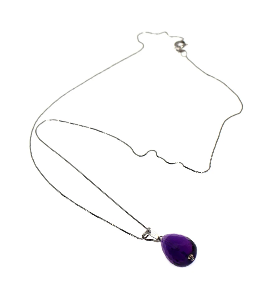 collana argento 925 ametista naturale ciondolo briolette collier donna viola - Immagine 2 di 4
