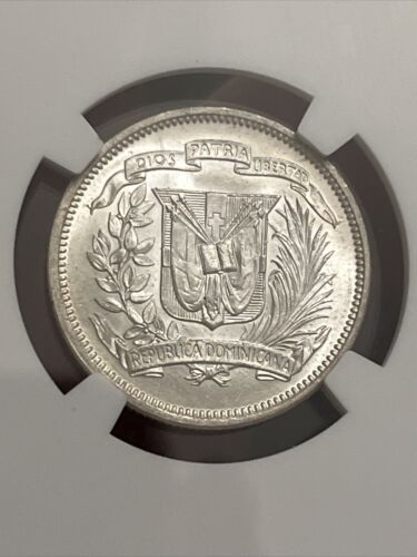 1937 Dominican Rep. 25 Cents NGC MS63 Silver Coin First Issue Key Date J2 - Picture 3 of 3