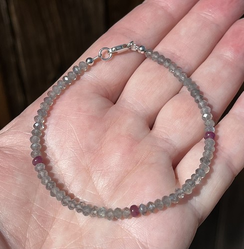 Labradorite And Ruby Sterling Silver Beaded Bracelet - Picture 8 of 12