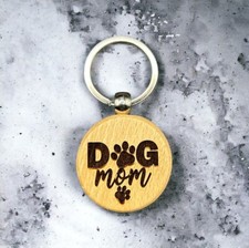 Dog Mom Wooden Keychain