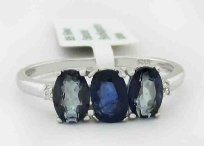 ECHTER BLAUER SAPHIR & IOLITH RING .925 STERLINGSILBER - NEU MIT ETIKETT - GRÖSSE 7,75