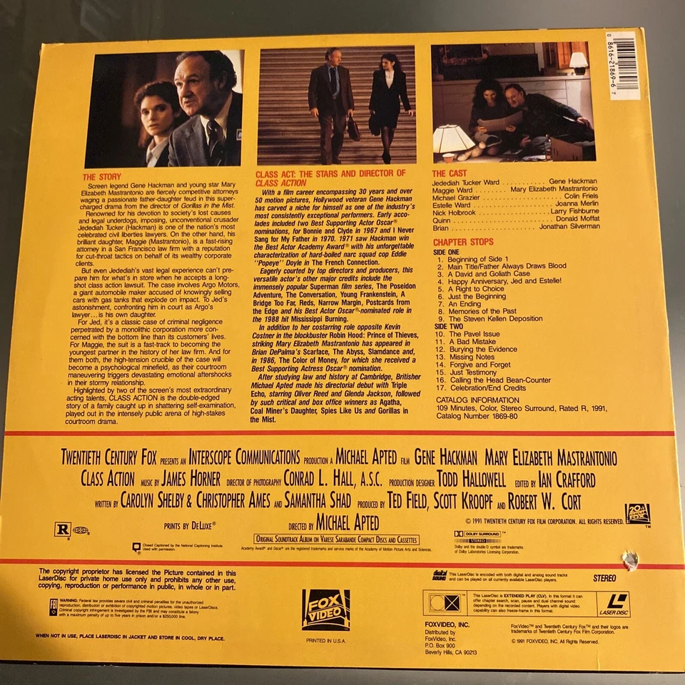 Class Action LASERDISC - Gene Hackman Mary Elizabeth Mastrantonio Drama VG+ - Image 2 of 2